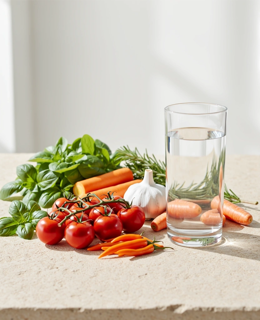 Frische gesunde Lebensmittel in klinisch-ästhetischem Setting